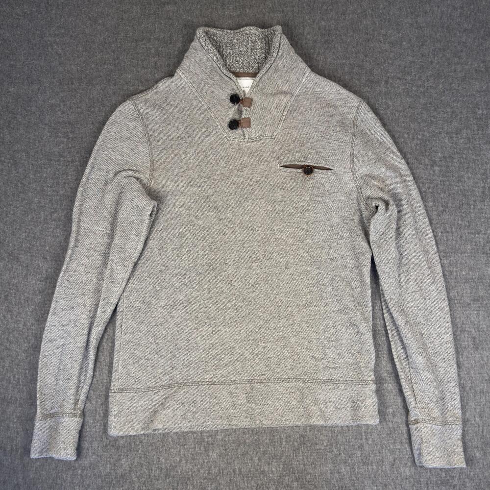 Billy Reid Sweater Mens Medium Gray Mock Neck Cotton Knit Button Pullover